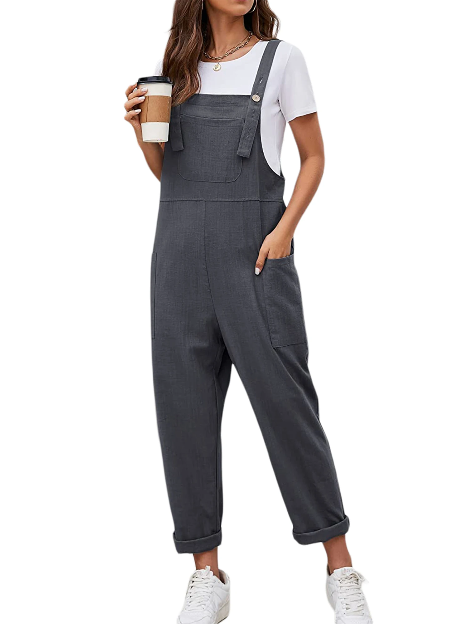 

Женский легкий комбинезон Doluqum, летние повседневные однотонные свободные объемные шорты, комбинезон с карманами