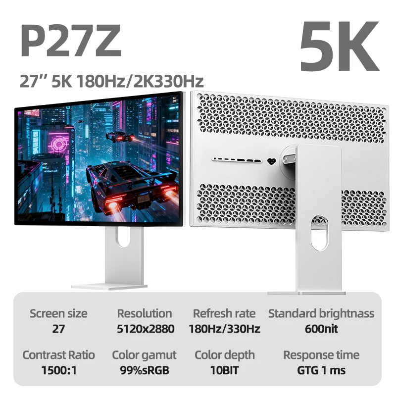 KUYCON P27Z 27인치 5K 180Hz 멋진 사운드와 비전을 제공하는 트리플 스크린 모니터, 게이밍 데스크탑용 알루미늄 수직 모니터