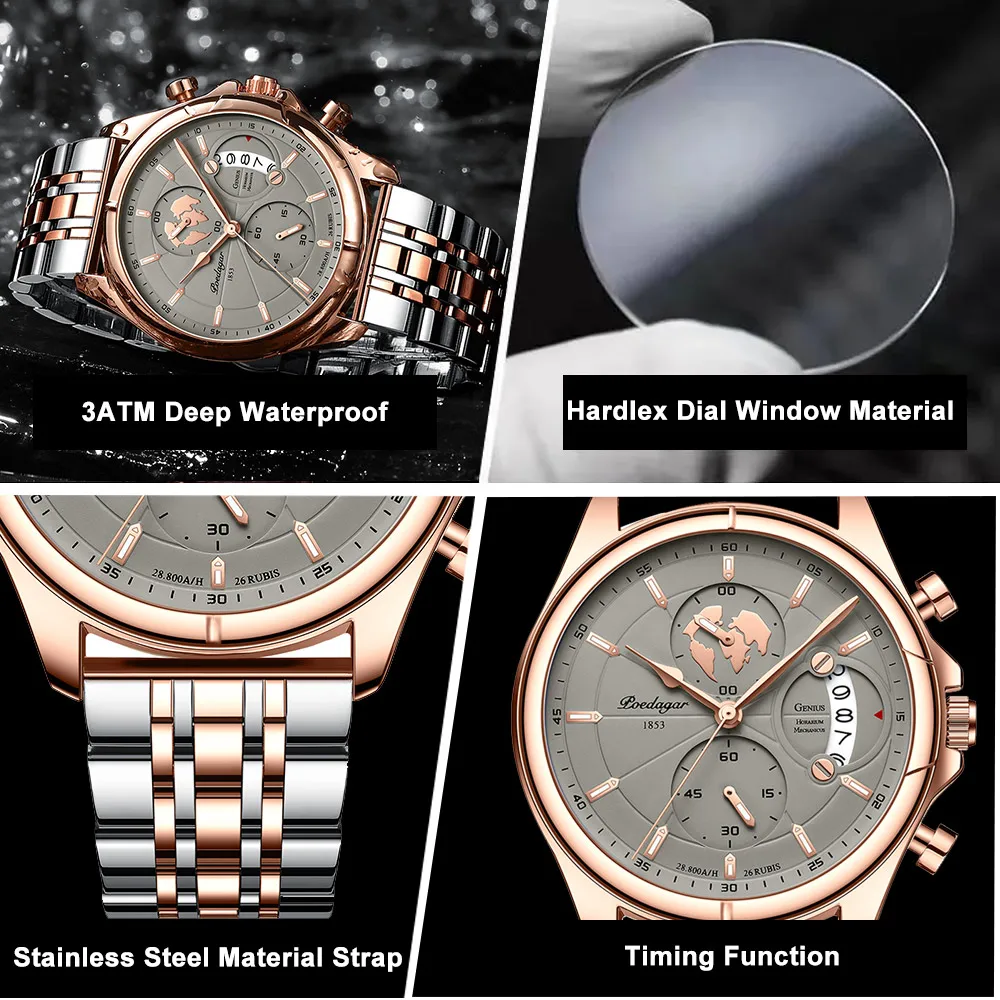 POEDAGAR Luxury Watches Sport Top Brand Military Calendar Waterproof Stainless Steel Multifunctional Men Watch for Man Clock+Box 4