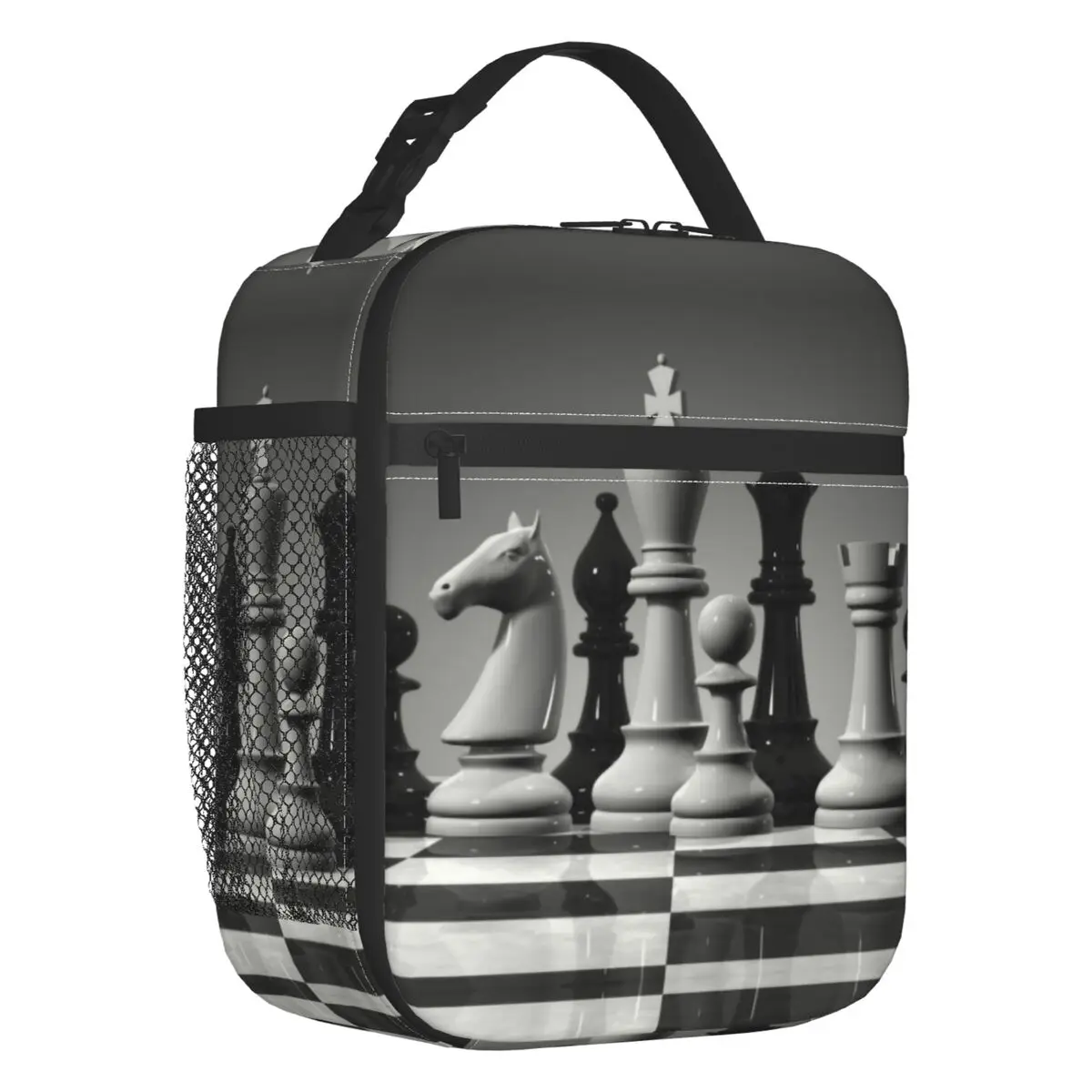 

Изолированная сумка для ланча для женщин, водонепроницаемый термальный охладитель для любителей игр, пляжный тоут, кемпинга, путешествий, шахматная доска