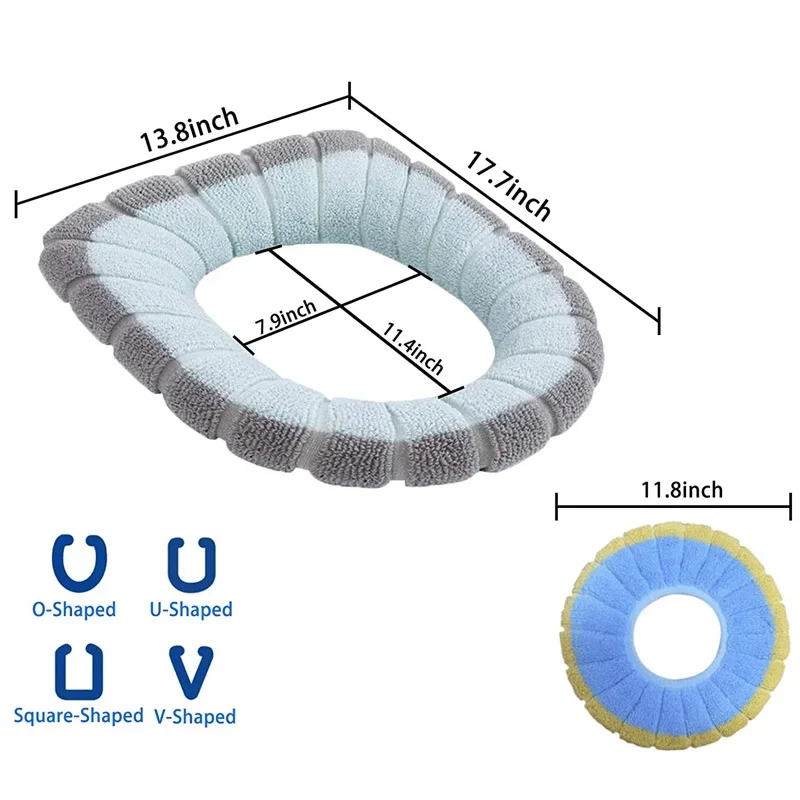 Universal Toilet Seat Cover Thick Plush Soft Mat Winter Warm Toilet Pad With Handle Washable Knitting Cushion Bathroom Supplies