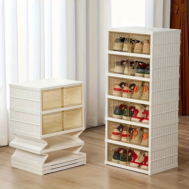

1pc Folding Shoe Rack With Multi-layer, Plastic Shoes Storage Box, Shoe Collection Display Container, Household Space Saving Sto