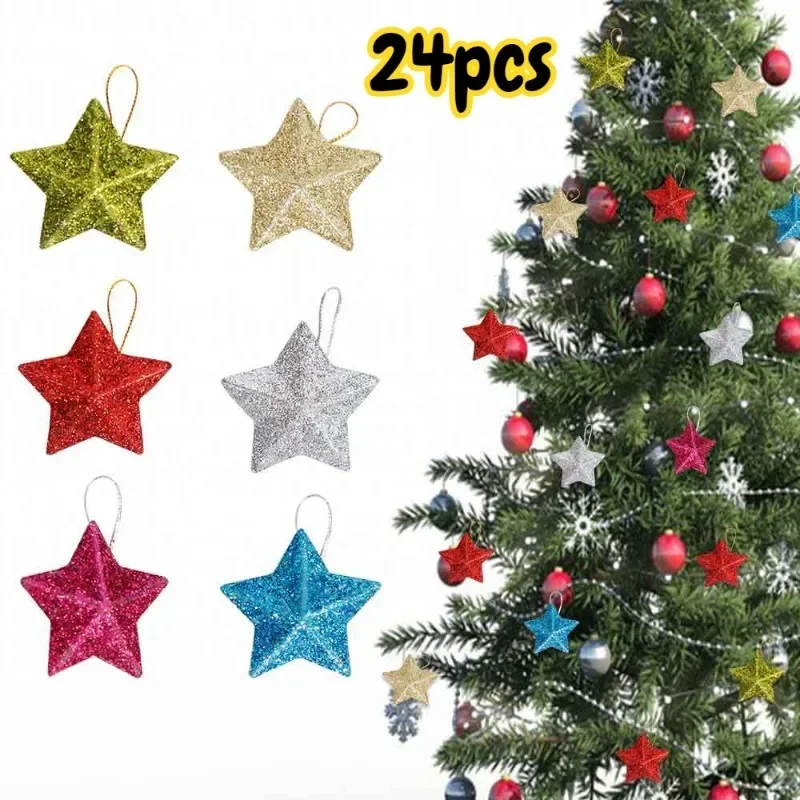 Gold glitter star ornaments Christmas tree hanging pendant 2026 Christmas decorations home Navidad New Year party DIY gift