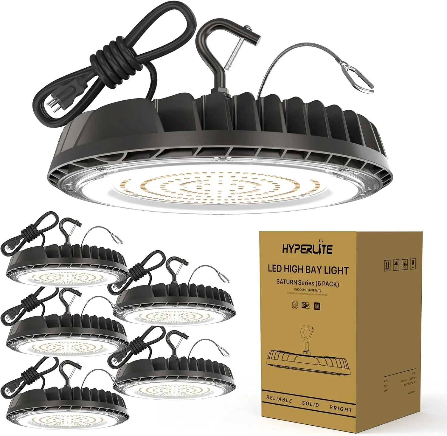 LED Lights 150W, 6 Pack LED High Bay Light 21000LM, UFO Light Fixture for Barn Gym Shop Workshop