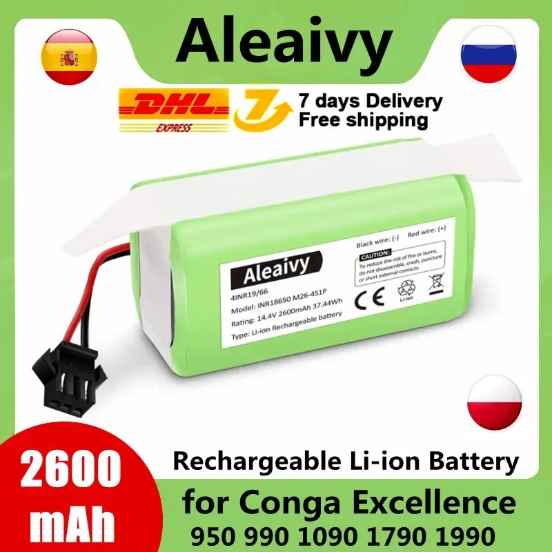 TUPower Batería de Repuesto 2600mAh, batería Compatible con Cecotec Conga 950, 990, 999,1790, 1990, 1090, 1099, 1190, 1790 Vital, 1790 Ultra, 2290 Ultra,5290 Ultra, Excellence 990, CONG1002