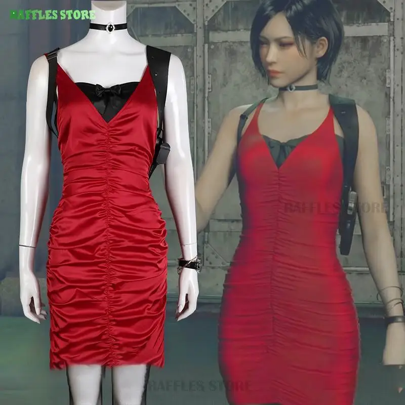 

Ada Wong Cosplay Costume Resident 4 Embroidered Cheongsam Style Red Dress Women Halloween Evil Cosplay Biohaazard Outfit