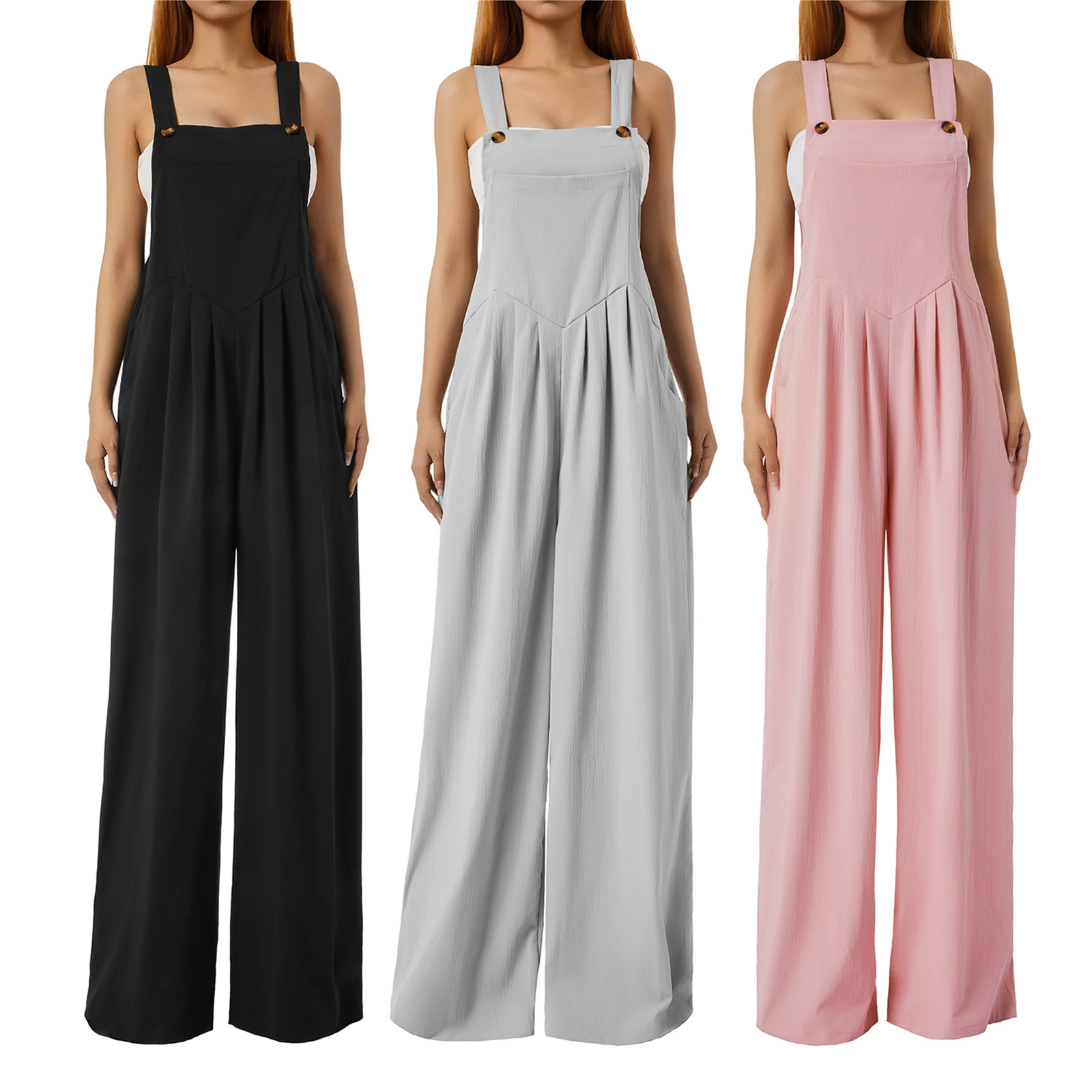 Women's Summer Wide Leg Jumpsuit Plus Size Romper Dressy Solid Color Elegant Casual Loose Vacation Outfits Overall