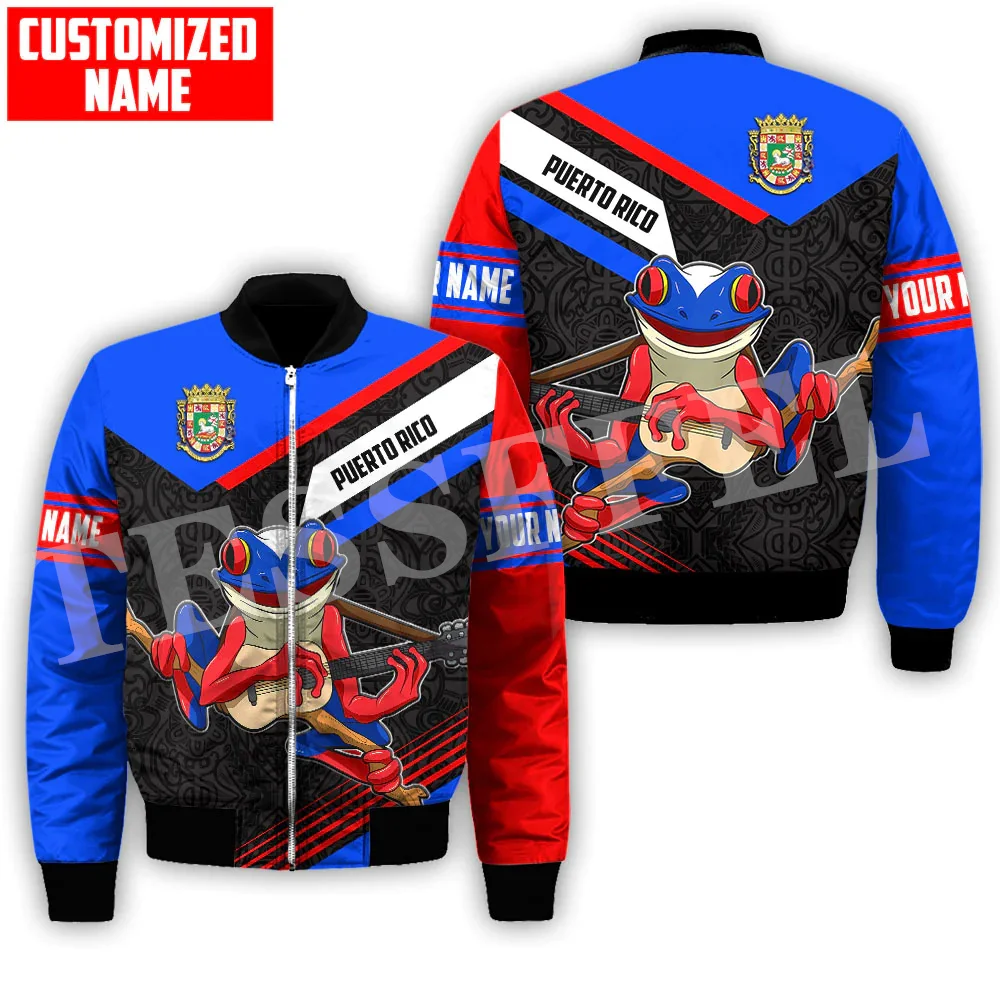Custom Name Puerto Rico Boricua Country Tattoo Retro Vintage 3DPrint Casual Funny Sportswear Windbreaker Winter Bomber Jacket A1 5