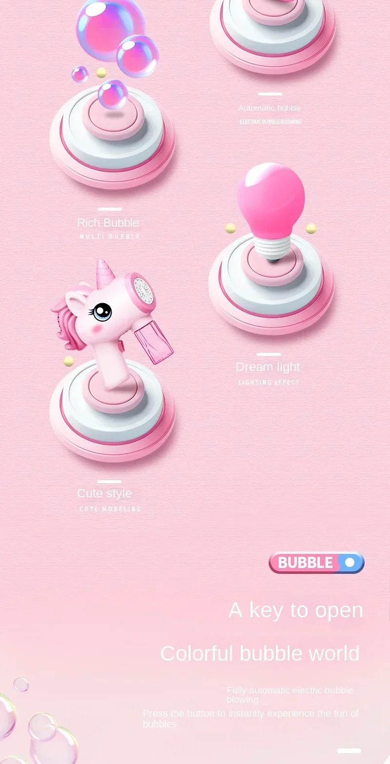Automatic Unicorn Bubble Machine Soap Blower Outdoor Bubble Gun_voghion.com