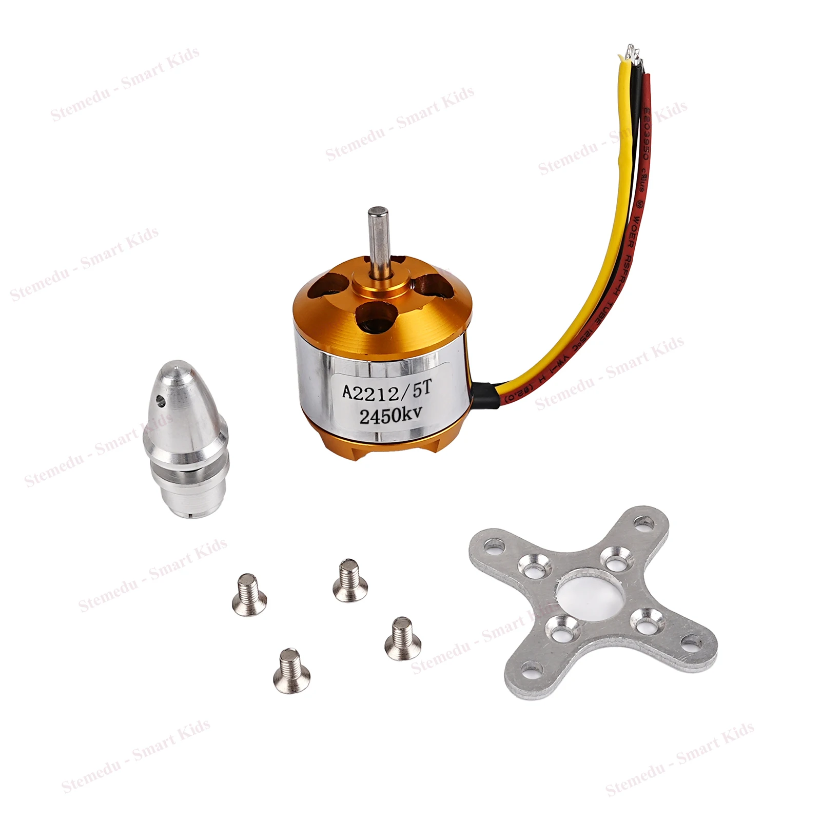 Moteur brushless KV1800 pour drone RC, avec dissipateur thermique et connecteurs dorés.