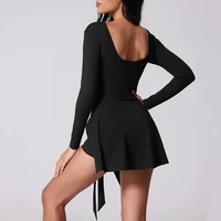VITALINOVO Womens High Neck Tennis Dress Long Sleeve Sarong Wrap Skirt Built in Shorts Golf Athletic Dress Workout Rompers - Image 3