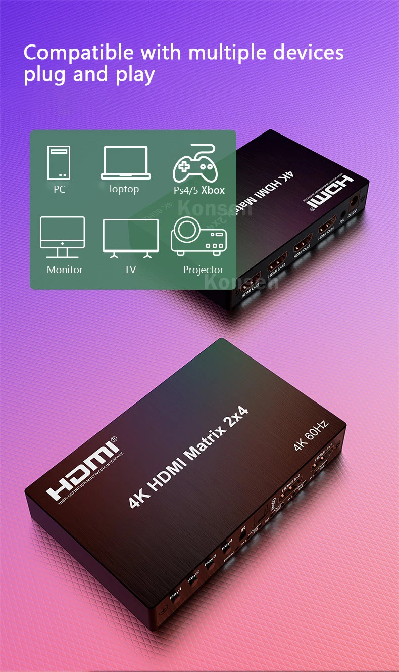 HDMI Matrix Switch Splitter, Conversor Interruptor Vídeo