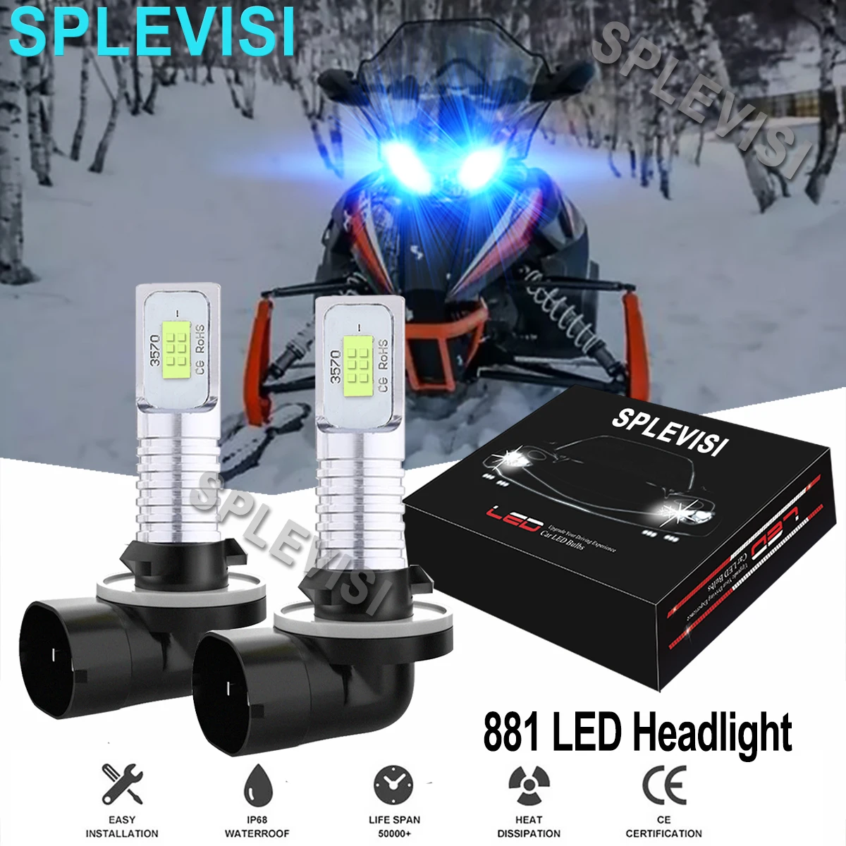 2x 70W 8000K Ice Blue LED Headlights Bulbs Kit For Arctic Cat Snowmobiles Crossfire 500 600 700 800 c6 cob led h4 h7 car headlights 8000k ice blue bulbs h1 9005 9006 fog lamps 72w 7600lm