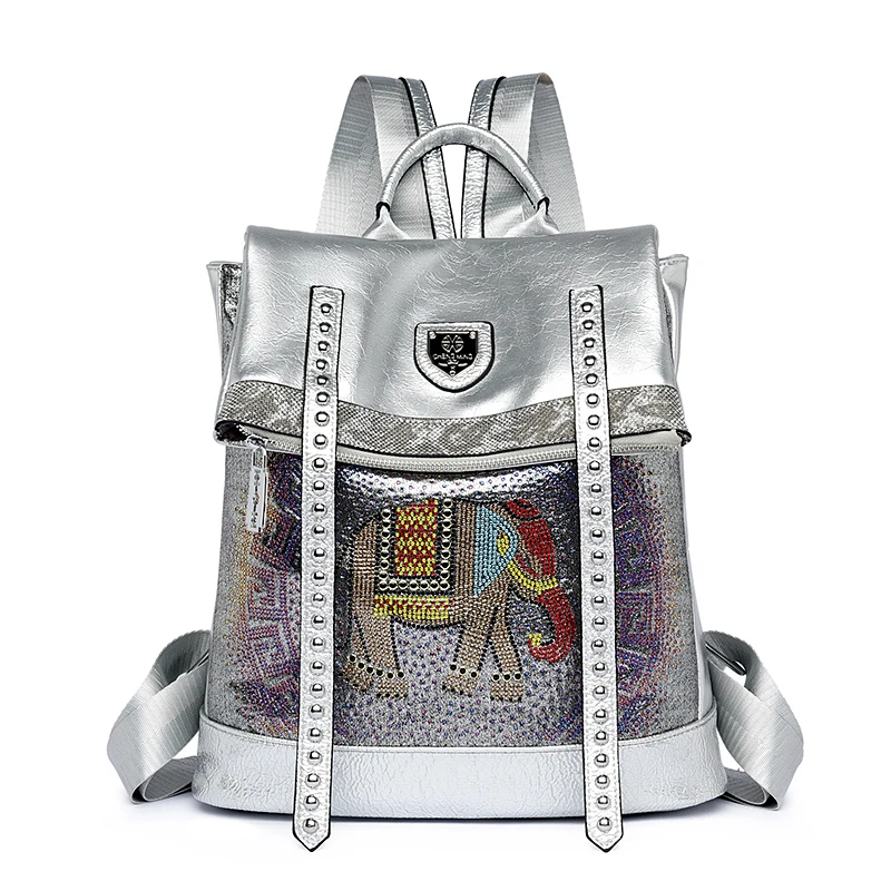 

Luxury Designer Patent Leather Backpack Fashion Rivet Women Travel Bagpack Casual Lides Shoulder Bag Large Capacity School Bags