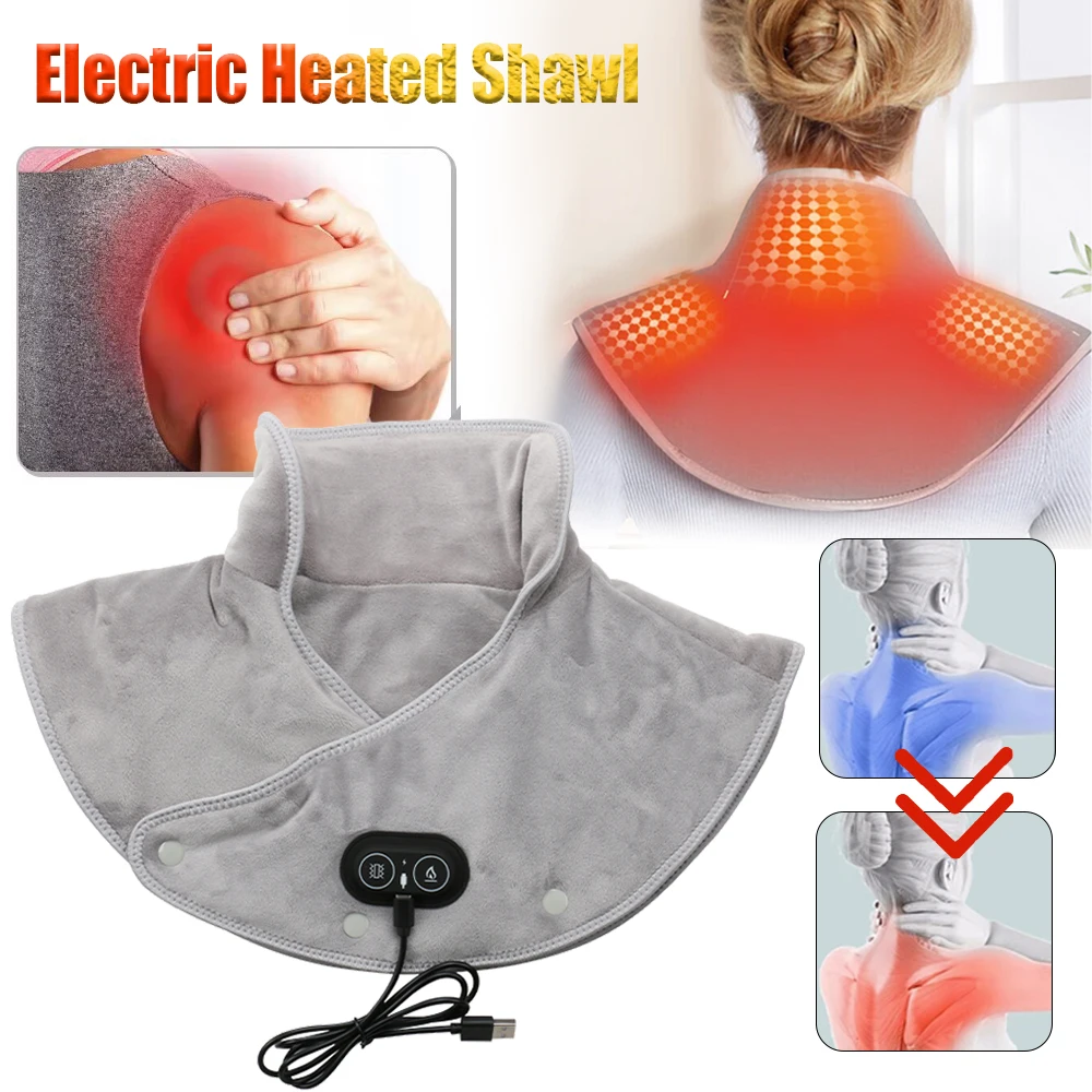 Electric Heating Shoulder Neck Pad Cervical Wrap Three Gear Thermal Compress Massager Vibration Shawl Warm Back Tool Relax Brace