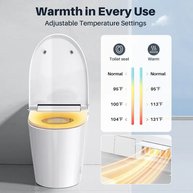 Smart Toilet with Built-in Tank & Bidet Auto Open/Close Foot Sensor Flush Dryer Heated Seat Soft Close Elongated 2