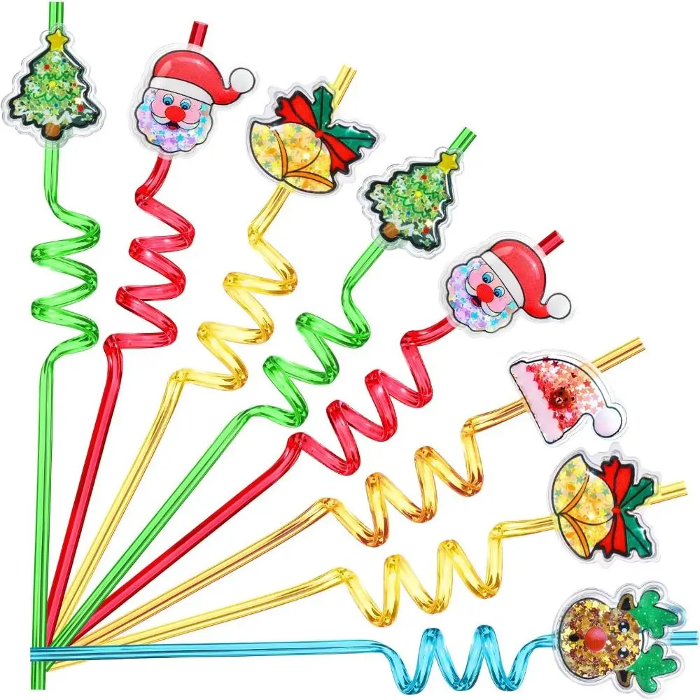 

6pcs Santa Claus Snowman Christmas Spiral Straw Reusable Spiral Christmas Party Supplies Food Grade Thickened
