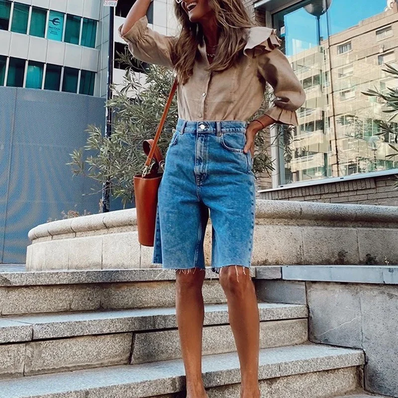 Women High Waist Slim Tassel Tight Five-point Denim Shorts Casual Sexy Streetwear New Fashion Denim Shorts Washed Female Summer