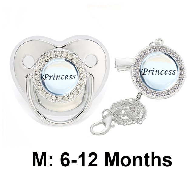 Bling Baby Pacifier Clips Rhinestone Newborn BPA Free Silicone Baby Soother with Chain Baby Shower Gifts Prince Princess