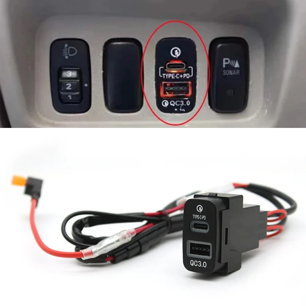 Cargador de coche de carga rápida para Mitsubishi Outlander LancerEX Pajero Sport ASX V73 V93 V97, enchufe de interfaz USB, PD, TYPE-C, 1 unidad