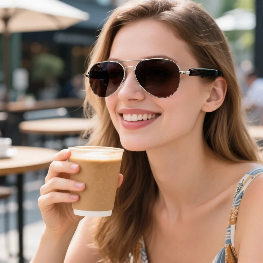 Cool AI Smart Glasses Occhiali da sole Bt stile Steampunk avanzato con display Pilot Smart Glasses Traduzione Oro Nero - immagine 4