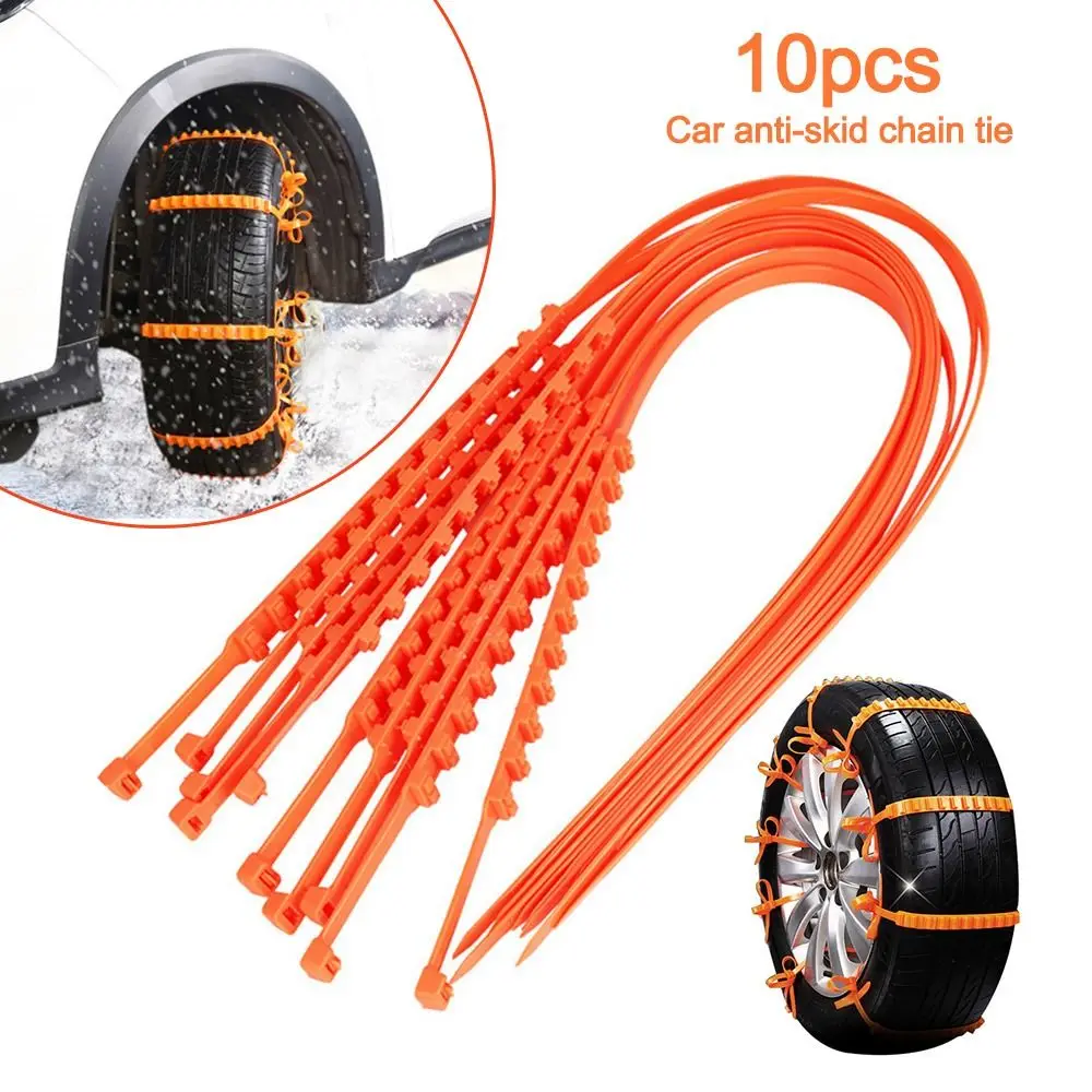 

10Pcs Nylon Snow Tire Chains Reusable Safe Driving Adjustable Zipper Tie Anti-Skid Non-slip Chain Cable Tie Car Accessories