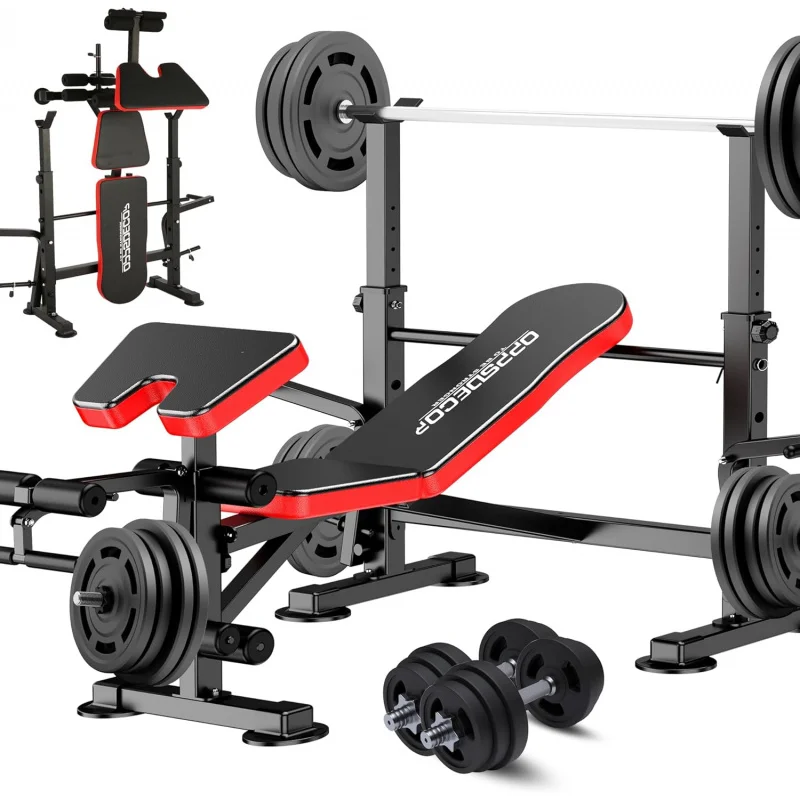 AQOPPSDECOR 600lbs 6 in 1 Weight Set Squat Adjustable Workout Bench with Leg Developer Preacher Curl Rack Fitnes