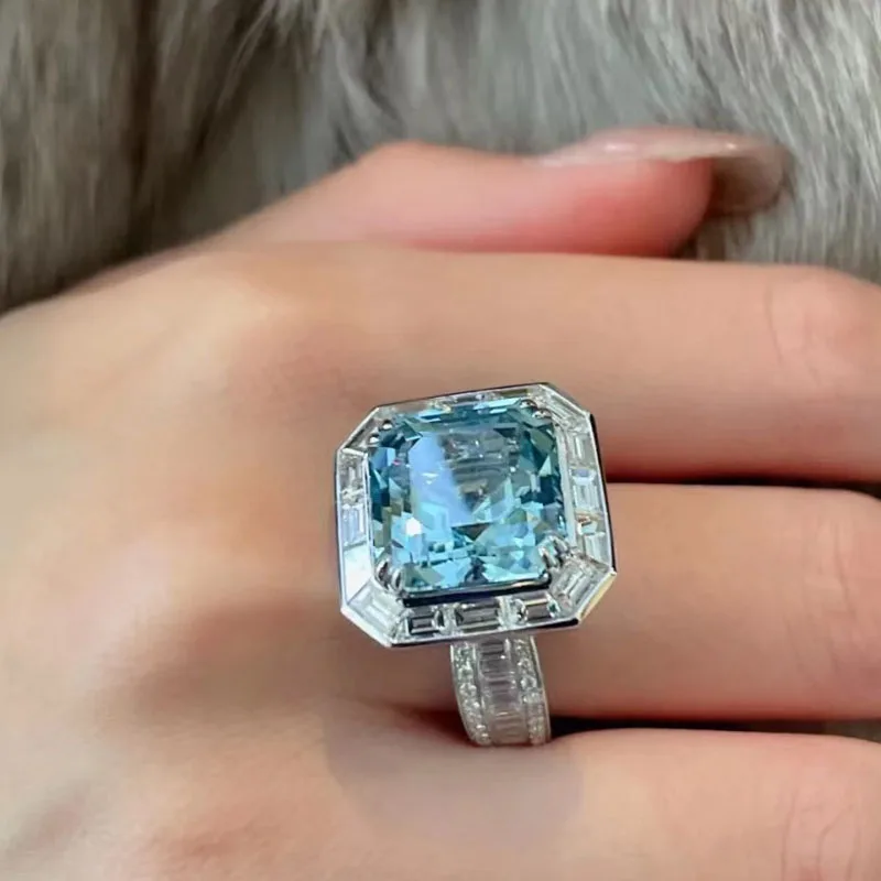 Classical Sea Kyanite Ring 100 925 Sterling Silver Rings for Men Women