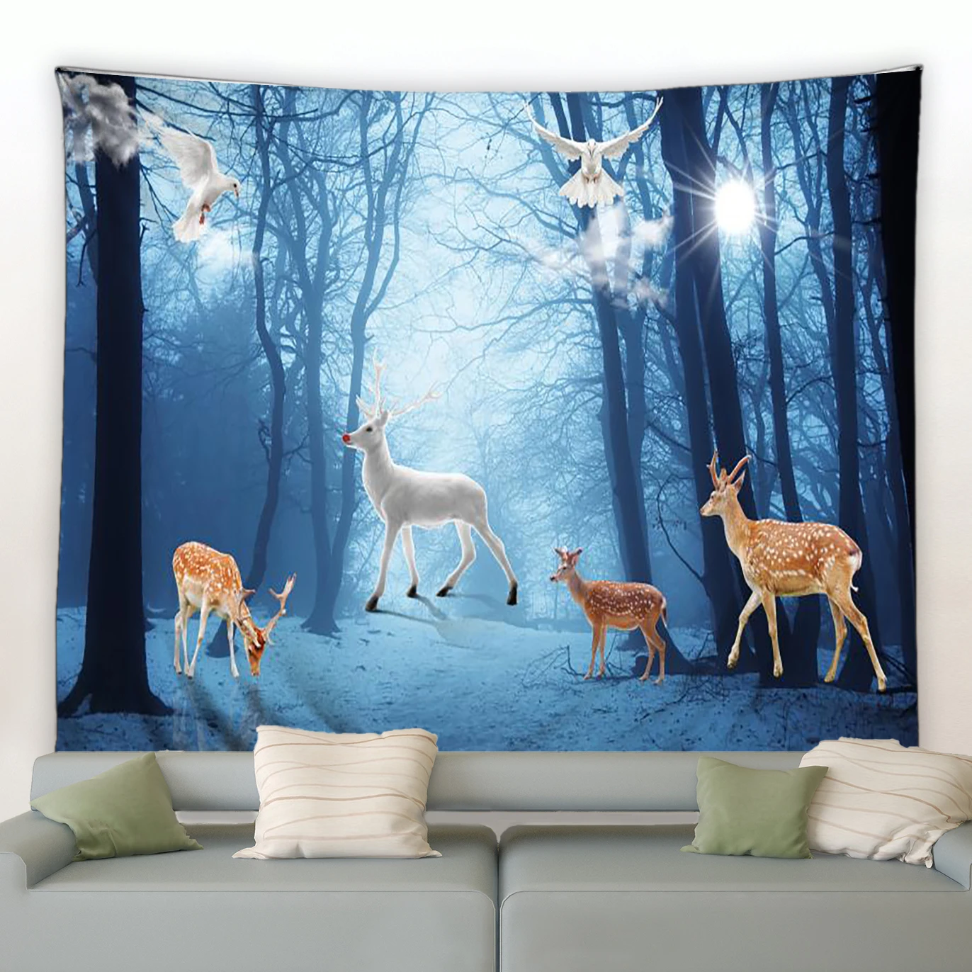 

Winter Forest Moose Wildlife Tapestry Bohemian Decoration For Bedroom Tapestries Wall Stickers Decor Wall Fabric Tapestries
