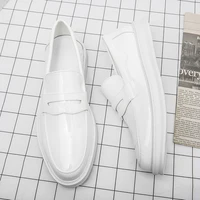 Brand Men's Loafers White Men's Dress Office Wedding Dress Shoes Lace Up Round Toe Black Shiny Leather Shoes Men's Casual Shoes