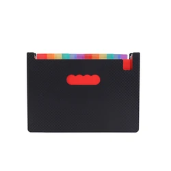 Checkerboard Pattern 13 - Compartment Portable Storage Folder for School and Office Documents (Black)