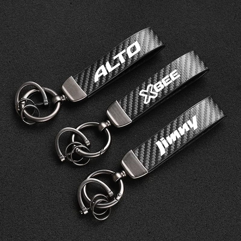 High-Grade Leather Carbon Fible Car Keychain Rotating Horseshoe Key Rings For Suzuki Auto Swift Keychain Motorcycle Auto Vehicle