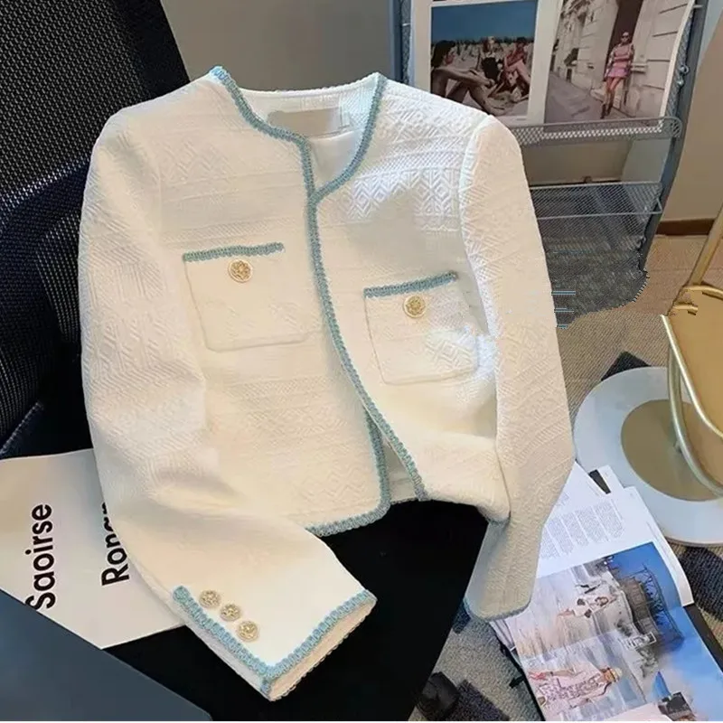 

Женский твидовый короткий Блейзер, шикарный клетчатый пиджак с длинным рукавом, верхняя одежда, весна 2024