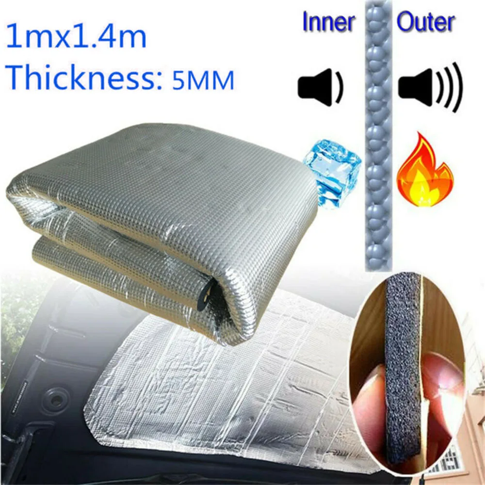 

1pc 5MM Car Sound Fire Deadener Thermal Heat Insulation Sound-Absorbing Cotton Mat 1 * 1.4m Silver PE+Aluminum Accessories