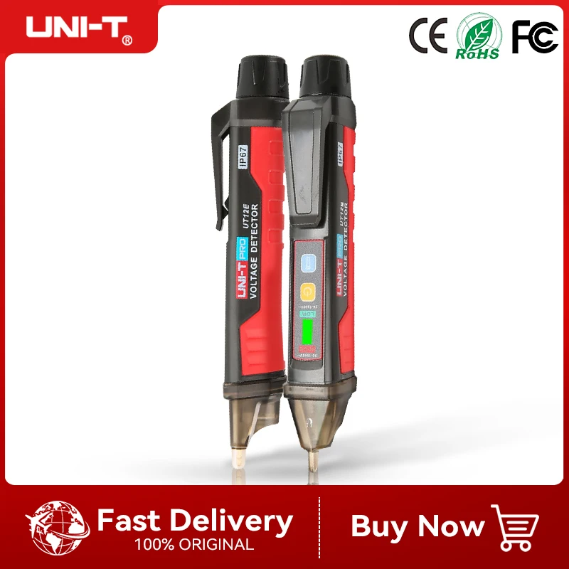 UNI-T 소켓 벽 AC 전압 감지기 표시기, 비접촉 전압 전류 전기 센서 테스트 펜, 24V-1000V UT12E UT12M