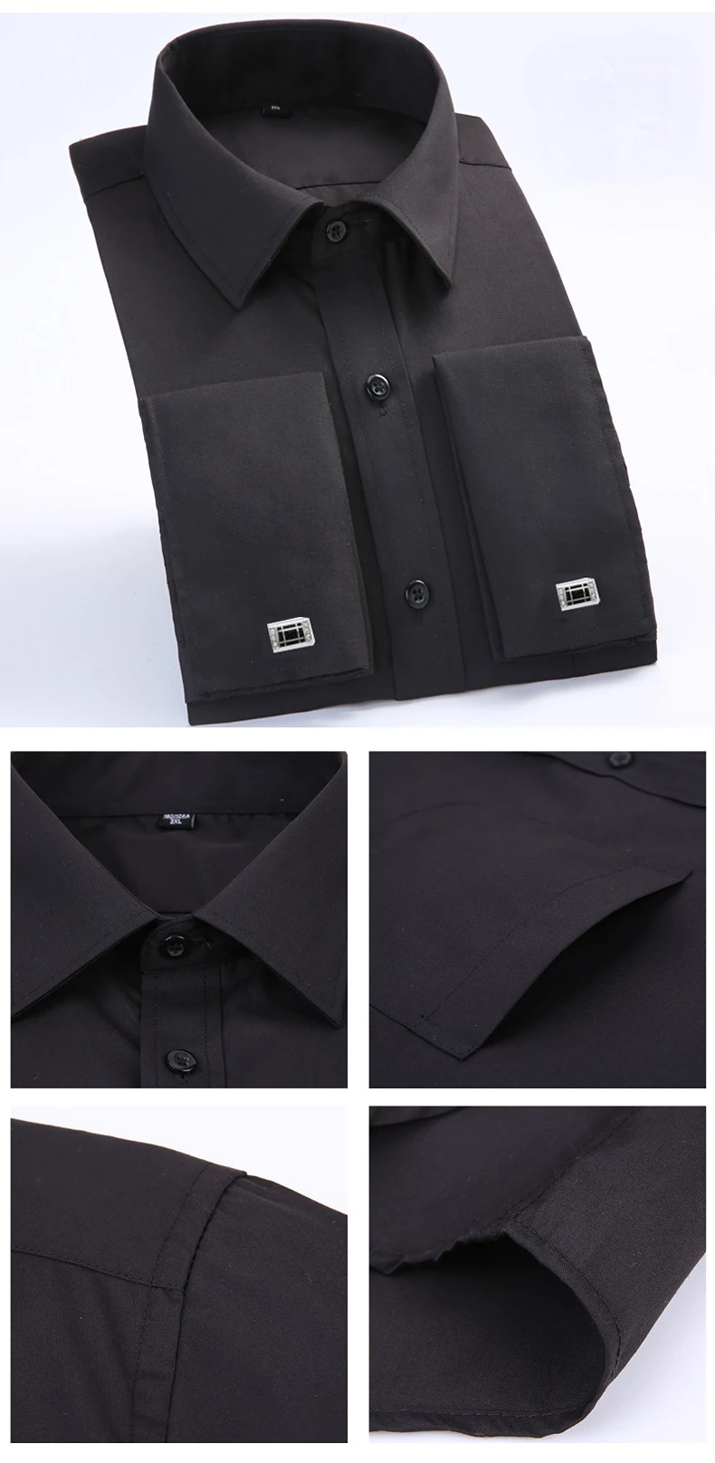 Description Picture 6 of itemMen's French Cuff Dress Shirt with Cufflinks New White Long Sleeve Casual Buttons Male Brand Tuxedo Shirts Regular Fit Clothes