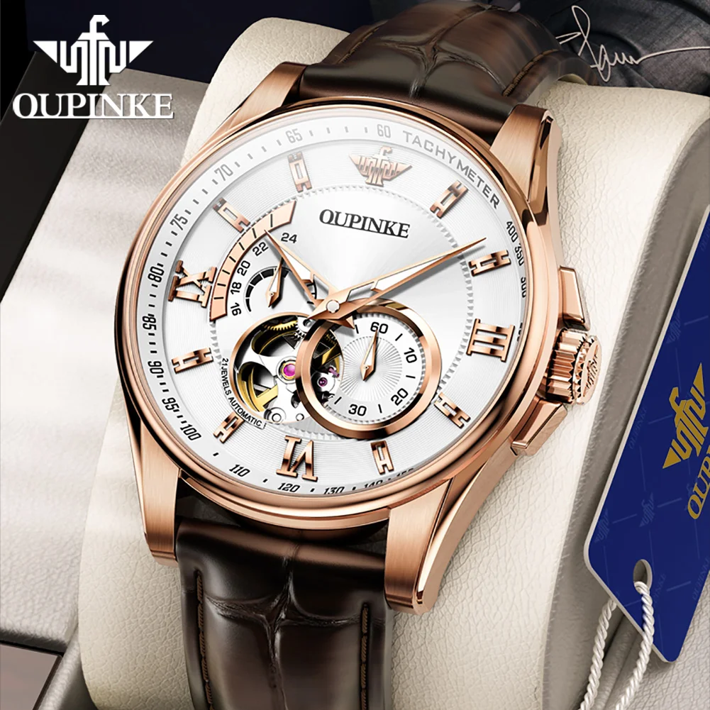 

OUPINKE New Men Automatic Mechanical Watch Classic Luxury Top Brand Sapphire Cyrstal Watch for Men Skeleton Waterproof Watch
