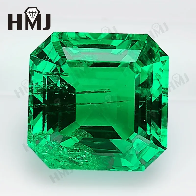 Hydrothermal Lab Grown Colombia Emeralds Square Asscher Hand Cutting with Cracks Inclusions Inside Selectable AGL Certificate