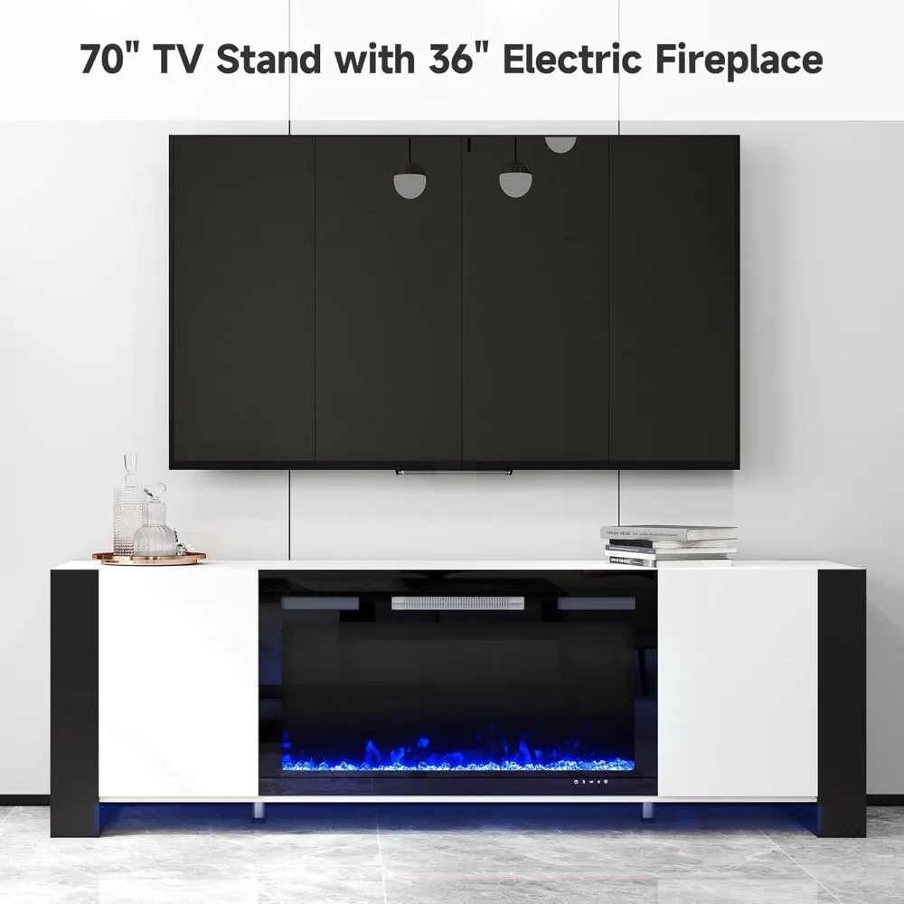 70" TV Stand for TVs Up To 80", Entertainment Center with 36" Electric Fireplace, Modern TV Console Table with Remote Control 2
