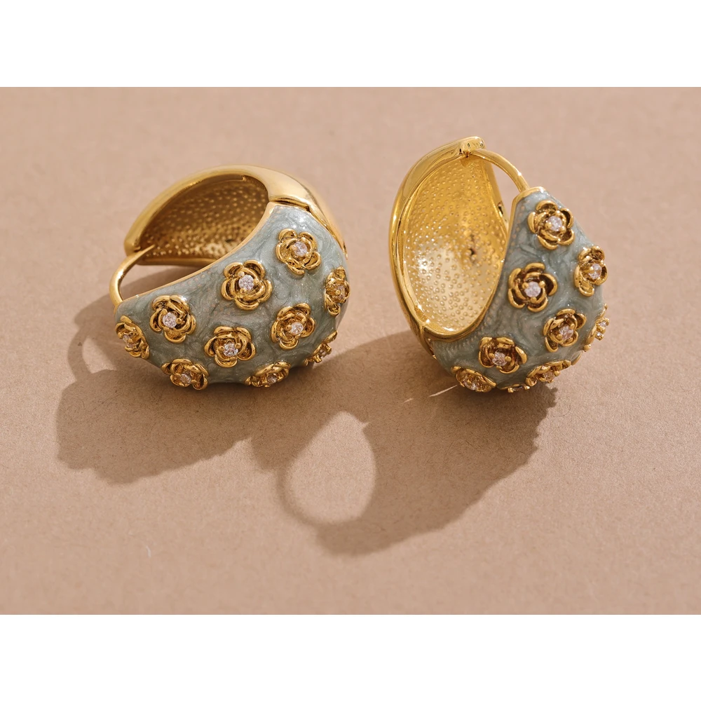 Mchic Enamel Dangle Hoop Earrings - Retro Geometric 18K Gold Plated Stainless Steel | 32mm Statement Earrings