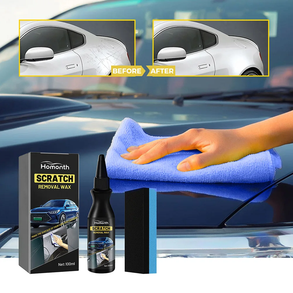100ml Car Scratch Remover with Towel & Sponge Automotive Polishing Wax Car Paint Scratch Repair Wax for Repairing Blemishes