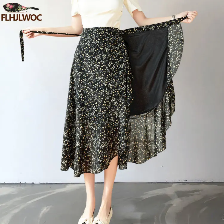 2025 Chic Korea Clothes Summer Women Cute Sweet GIrl Floral Robe Holiday Date High Waist Retro Vintage One-Piece Lace-Up Skirts 1