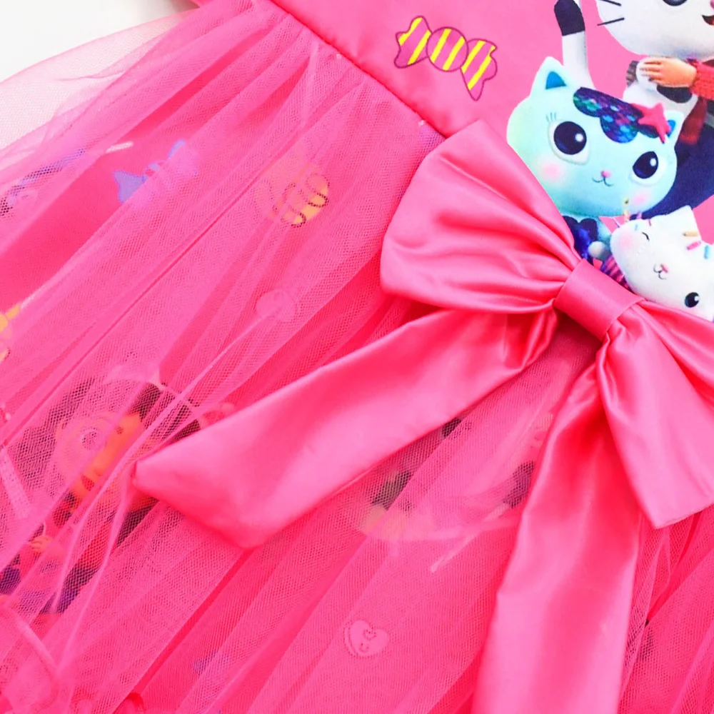 Girls dress princess costume kids clothes Gabbys Dollhouse Costume For Baby Girl Lace Dress Fashion Kid Up Bow Print Princess Frock Children Tunic Clothes