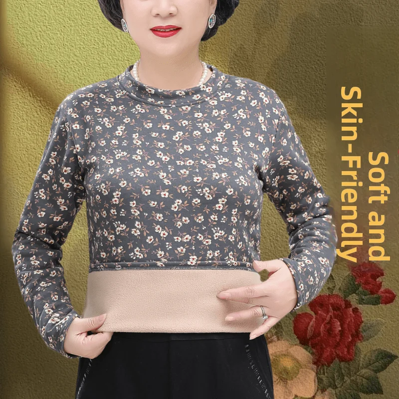 Warm Fce Lined T-irt Top for ly Women Autumn Winter Wear Comfortable Breathable Casual Sle Long Sve round Ne