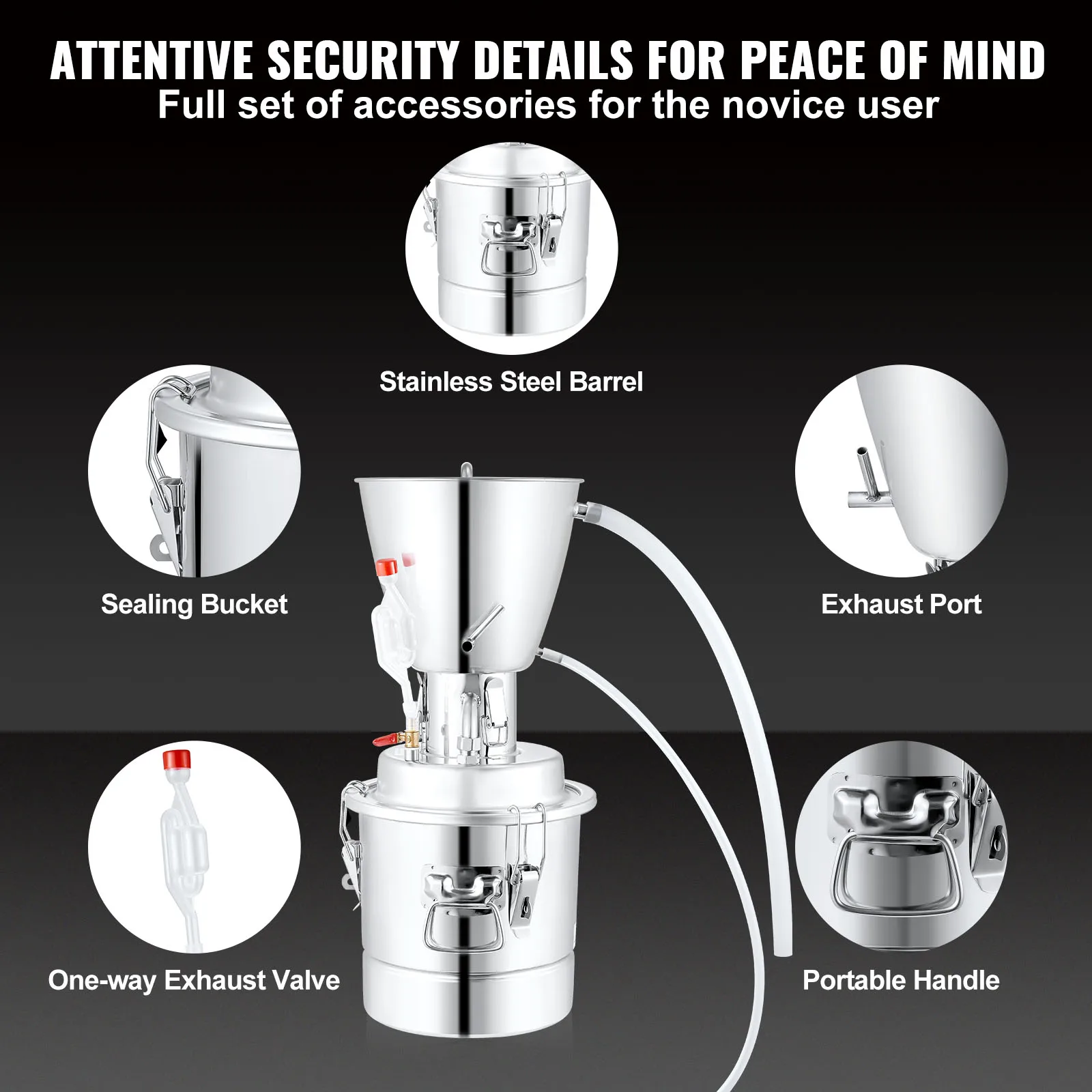 VEVOR 10/50L Alcohol Distiller Alcohol Still with 304 Stainless Steel Tube Brewing Kit for Home Distillery Whisky Wine Brandy 6