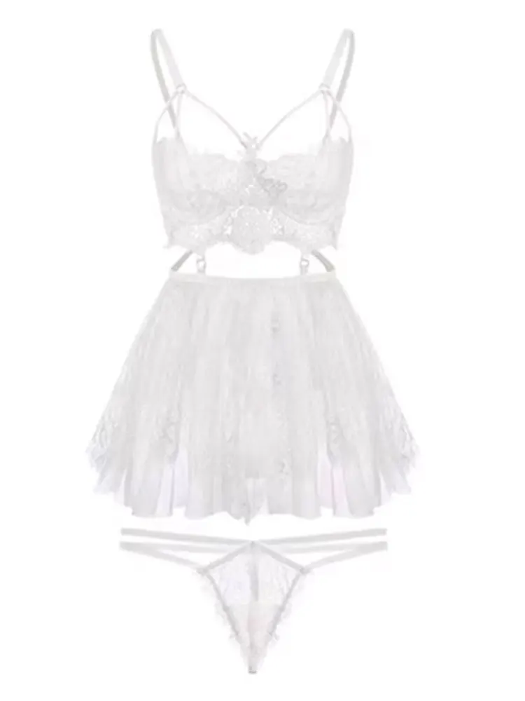 Plus Qunque Sexy Women Bride Cosplay Uniform Bridal lingerie Maid Lace Bikini anime Costume Wedding Dress Ladies Bra Panty White