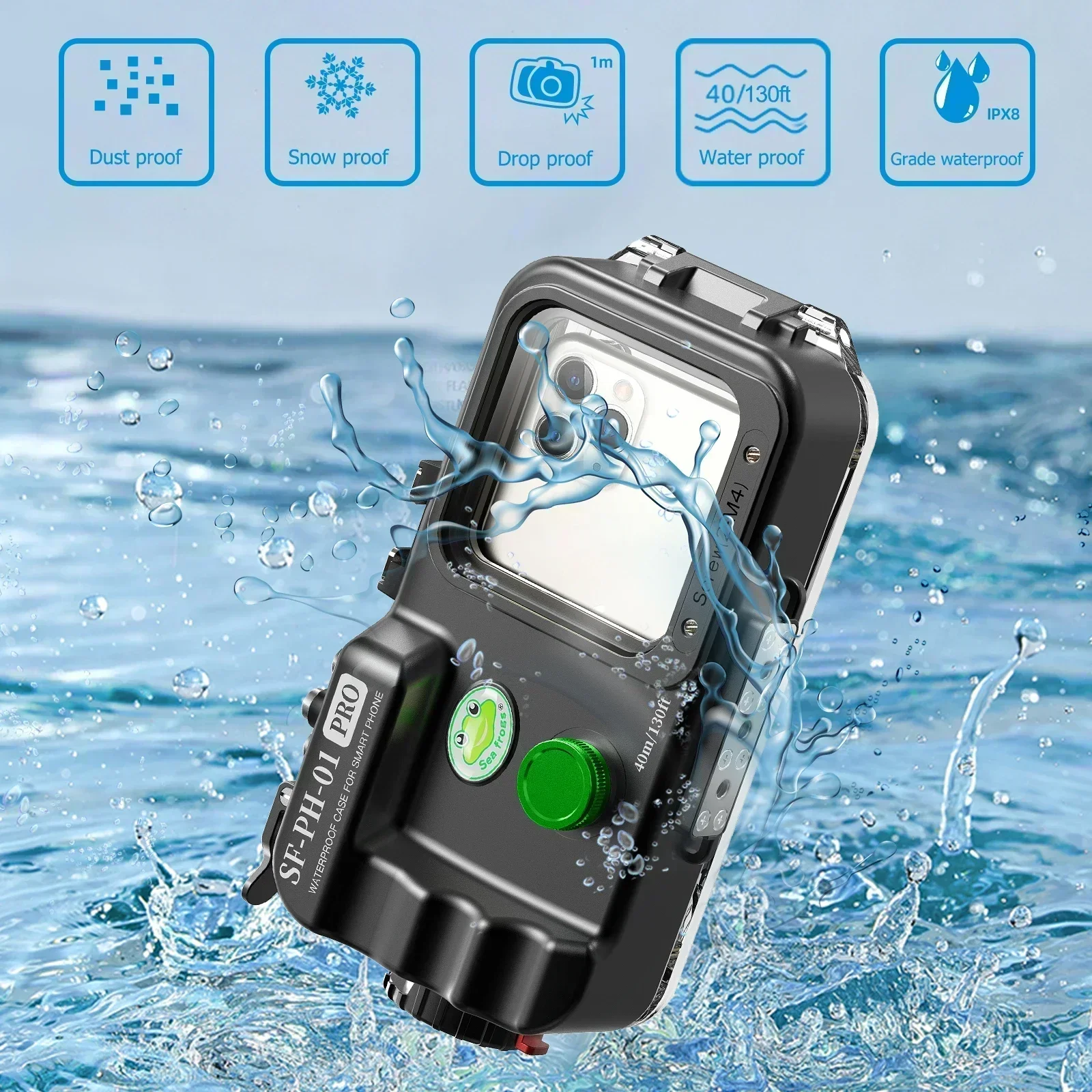 Seafrogs 40M Professional Diving Phone Case for HUAWEI Mate 60 50 P60 50 Pro Series Waterproof Cover for Xiaomi 14 13Ultra Redmi