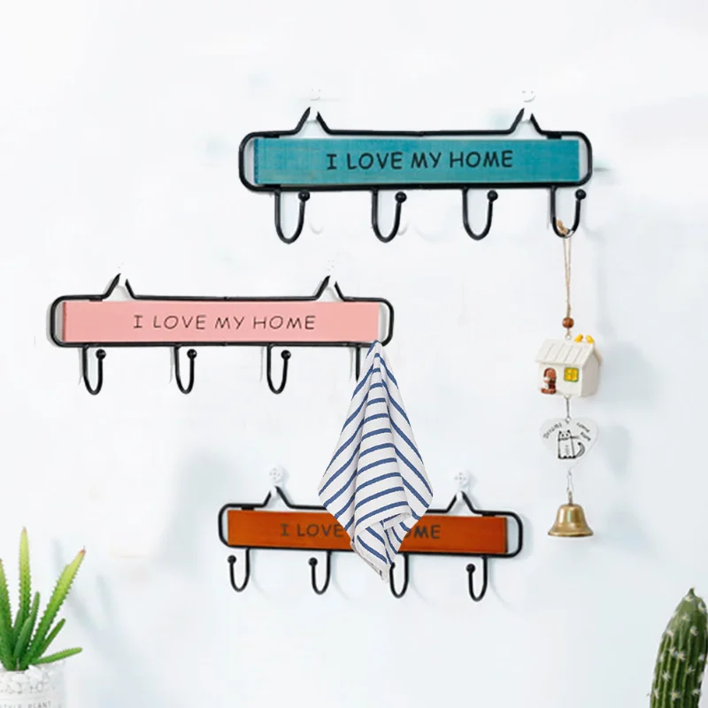 

I Love My Home Key Rack Retro Decorative Wall Keys Hook Clothes Holder Ring Jewelry Hooks Wall Hanging Rack Hallway Living Room