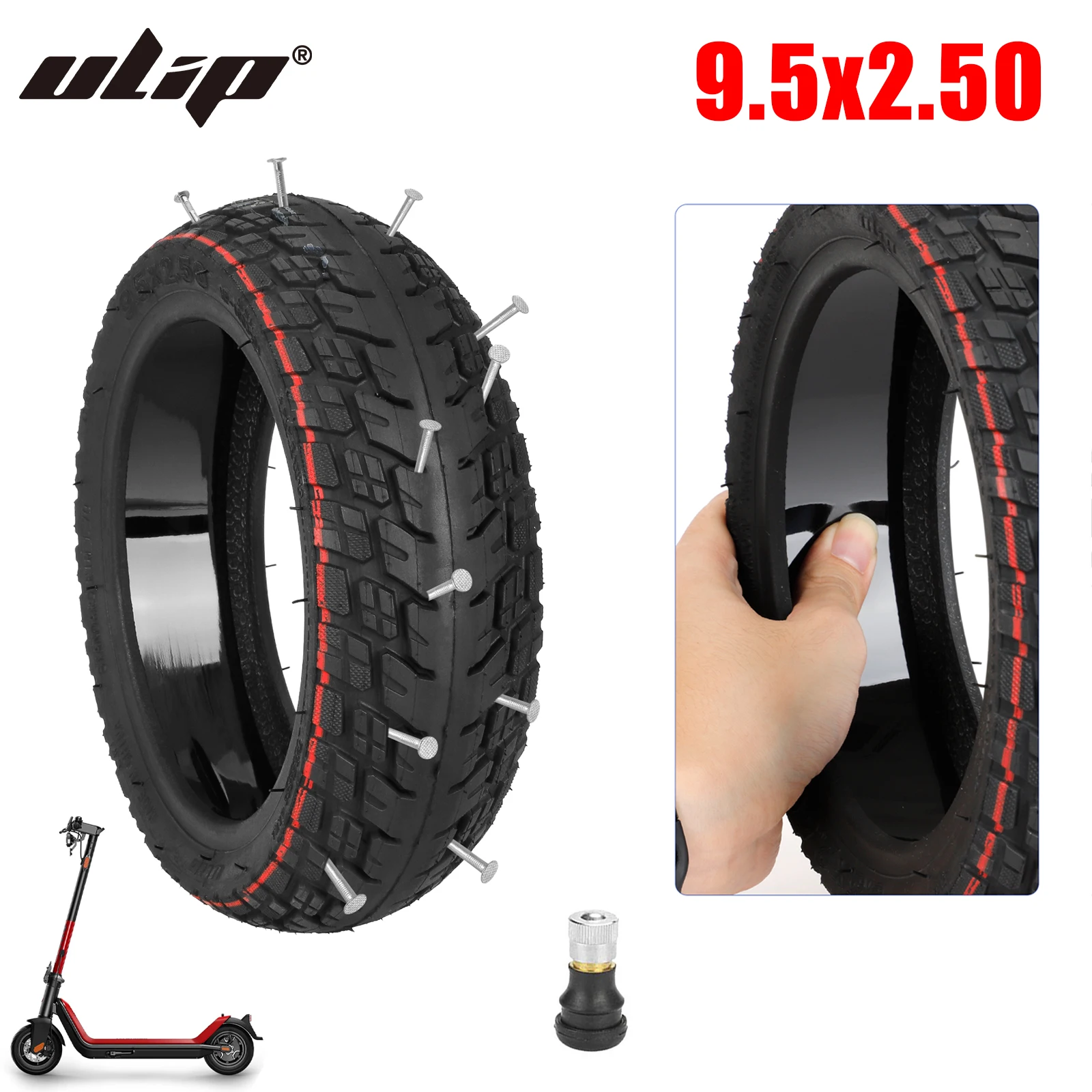 

Ulip 9.5x2.50 Off-Road Self-healing Tire For Niu KQi3 Electric Scooter Built-in Self-repair Glue Thicken Rubber Tubeless Tyre