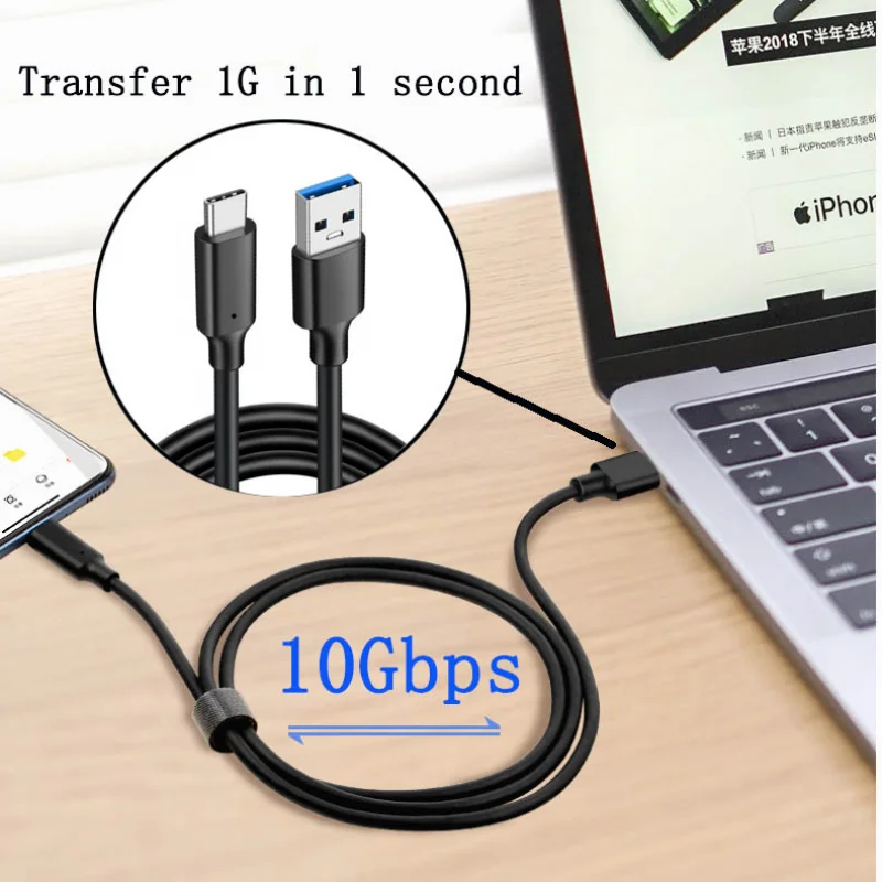 USB3.2 cavo di tipo C da 10Gbps cavo da USB A A tipo C 3.2 Gen2 cavo di trasferimento dati USB C SSD cavo per disco rigido 3A PD 60W QC 3.0 ricarica rapida